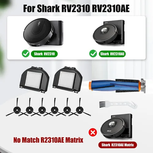 Miniatura 2 de Paquete de 10 piezas de repuesto para robot aspirador Shark RV2310 RV2310AE, 1 cepillo principal, 2 filtros HEPA, 6 cepillos laterales, 1 cepillo