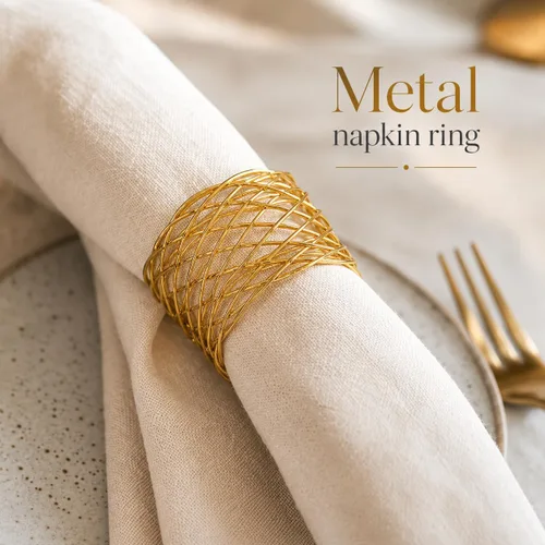 Miniatura 2 de ALPHA Living HOME Juego de 12 servilleteros dorados de alta calidad, 100% metal, decoración de mesa resistente al óxido, servilleteros con hebillas