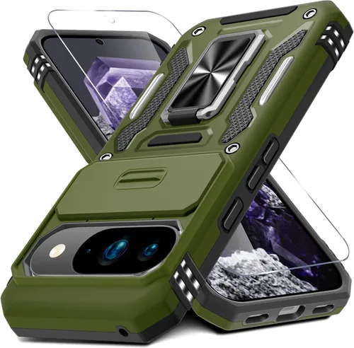 Miniatura 56 de DEERLAMN Funda para Google Pixel 8 con cubierta deslizante para cámara + protector de pantalla (1 paquete), soporte de anillo giratorio grado