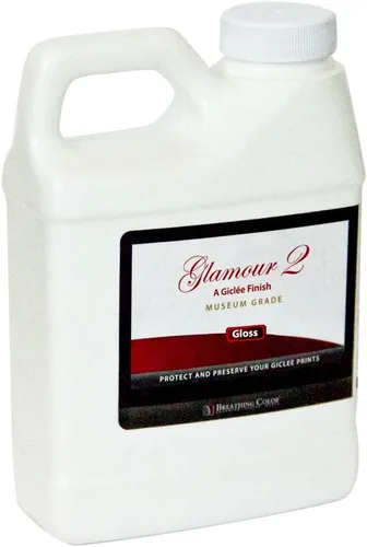 Glamour 2 es un barniz de impresión archival con un acabado brillante a base de agua, no amarilla, es de secado rápido, proporciona protección UV
