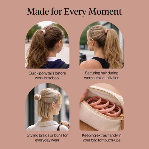 Miniatura 8 de Kitsch Lazos de nailon para el cabello sin daños, bandas elásticas para el cabello para una sujeción fuerte durante todo el día, soportes para cola