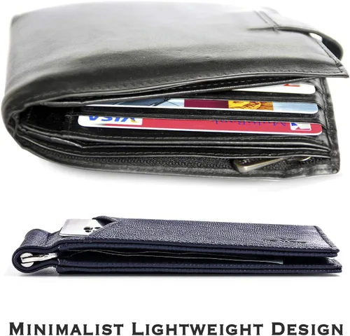 Miniatura 21 de YBONNE - Cartera fina con clip para dinero, de cuero auténtico, bloqueo RFID, minimalista