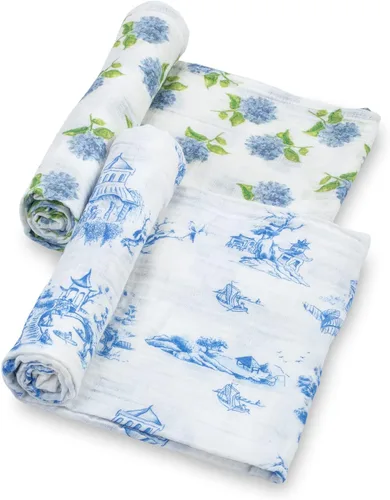 LollyBanks Manta de envoltura para niñas, 100% muselina de algodón para recién nacidos, 47 x 47 pulgadas, manta de bebé suave y transpirable, Juego