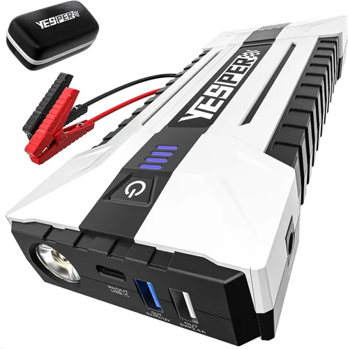 YESPER Arrancador de batería portátil, caja de salto de 3000 A para automóvil de 12 V (hasta 10 L de gasolina/8 L motor diésel), cables de puente