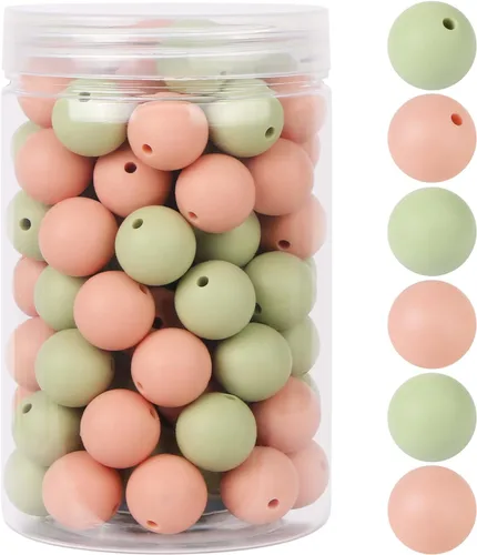 Miniatura 21 de EVERMARKET - 110 cuentas focales de silicona, cuentas de silicona de 0.59 pulgadas para hacer llaveros, cuentas redondas de silicona a granel