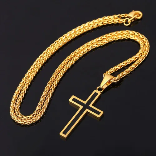 Miniatura 4 de U7 Simple Cross Necklace for Men Women, Stainless Steel Silver Black Gold Latin Cross Pendant Necklaces, Custom Engravable, Length 22-24 Inches