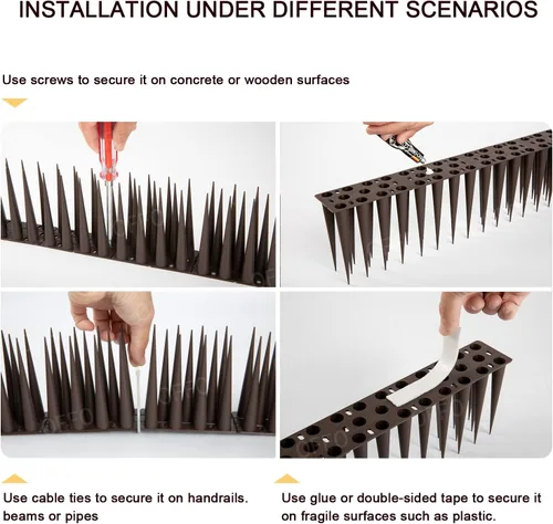 Miniatura 6 de OFFO Bird Spikes - Picos de paloma para exteriores para gatos que mantienen a los pájaros, mapache, pájaro carpintero, 8 pies (8.0 ft), marrón