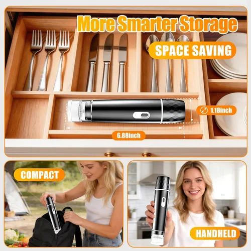Miniatura 3 de Sellador al vacío compacto para alimentos, máquina selladora al vacío + 30 bolsas de vacío reutilizables, potente sellador de alimentos al vacío