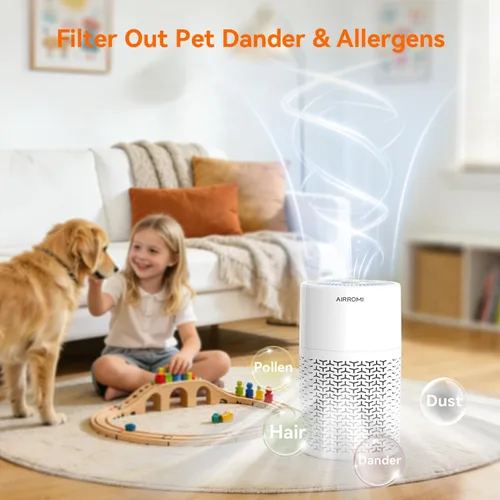 Miniatura 3 de AIRROMI Purificador de aire para mascotas para alergias en el hogar, hasta 660 pies cuadrados, filtro de carbón activado desodorizante HEPA