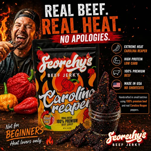 Miniatura 3 de Scorchy's Jerky - Carolina Reaper Beef Jerky - Cecina picante extrema, hecha en Estados Unidos, aperitivo alto en proteínas, bajo en carbohidratos