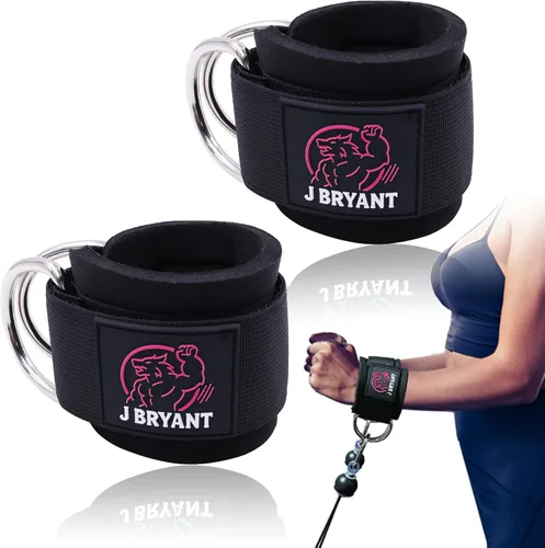 Miniatura 9 de Muñequeras para entrenamientos de máquina de cable, correas acolchadas con anillos en D reforzados para entrenamiento de fuerza, sistemas de polea