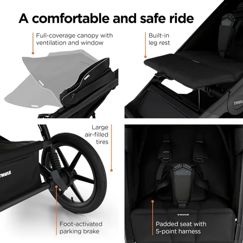 Miniatura 4 de Thule Urban Glide Cochecito Todo Terreno de 4 Ruedas para Un Solo Niño, Sistema de Suspensión Completa, Neumáticos Llenos de Aire, Asiento Vertical