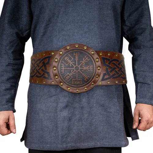 HiiFeuer Viking Cinturón ancho en relieve cinturón nórdico de piel sintética con corsé de caballero disfraz LARP de Halloween