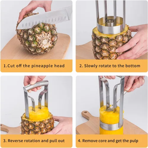Miniatura 6 de Choxila Descorazonador de piña grande de acero inoxidable descorazonador de piña, cortador de piña, herramienta de cocina fácil - Grande