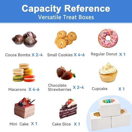 Miniatura 5 de Cajas pequeñas para galletas de 4 pulgadas, 50 piezas, blanco - Cajas de dulces de panadería con ventana para regalar, contenedores para llevar