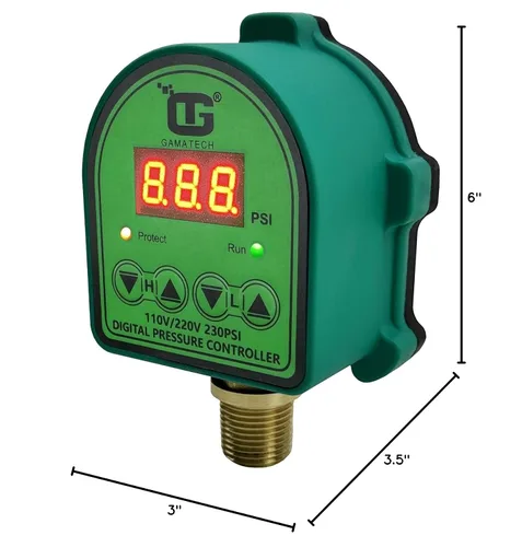 Miniatura 9 de GamaTech - Interruptor de presión ajustable digital de 110 V/220 V, 10 A/5 A, para bomba de agua y bomba de aire, 1/2 pulgada macho NPT, 0-230 psi