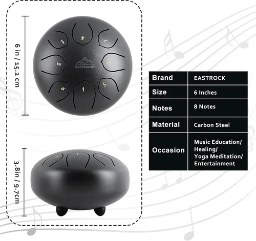 Miniatura 5 de EASTROCK Tambor de lengua de acero para niños de 6 pulgadas, 8 notas, instrumento de percusión, tambor handpan en clave C con bolsa de viaje