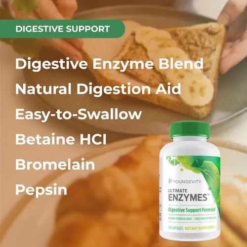 Miniatura 4 de Youngevity Ultimate Enzymes - Enzimas múltiples para digestión, gases y alivio de la hinchazón - Betaína HCl, Bis de Buey, Pancreatina 10X, Papaína