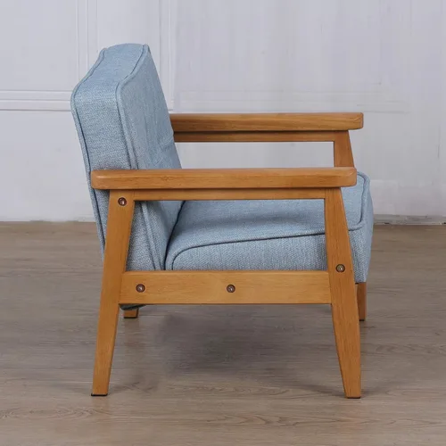 Miniatura 6 de BabyLand Sillón para niños, sofá individual para niños con estructura de madera maciza y tela de lino para regalo de niños (azul claro)