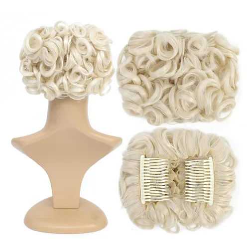 Miniatura 25 de SWACC Extensión de moño corto rizado desordenado, fácil de estirar, peines para el cabello, extensión de cola de caballo con clip, coletero, Marrón