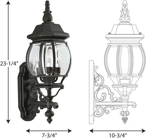 Miniatura 3 de Progress Lighting Onion Lantern Collection - Farol de pared tradicional de cristal biselado transparente con 3 luces, color negro