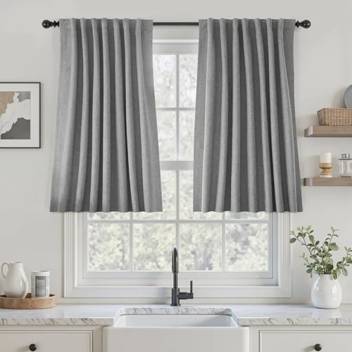 Miniatura 67 de UHITECH Cortinas cortas de lino de 24 pulgadas de largo para ventanas pequeñas de granja, cortinas opacas modernas para sala de estar, pestañas