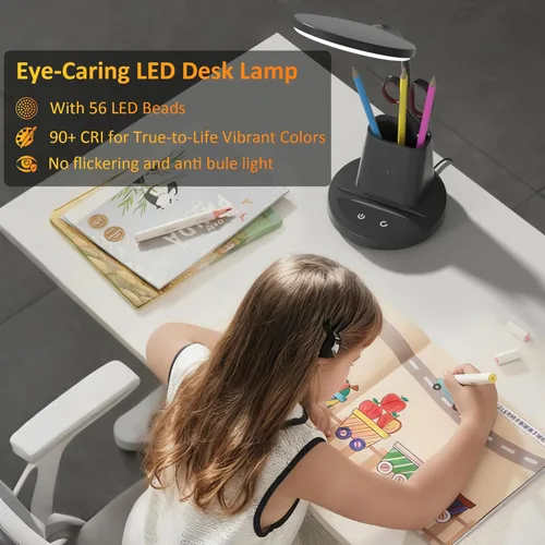 Miniatura 6 de Lámpara de escritorio Vicsoon con cargador inalámbrico, lámpara de escritorio LED para oficina en casa con soporte para bolígrafo, luz de escritorio