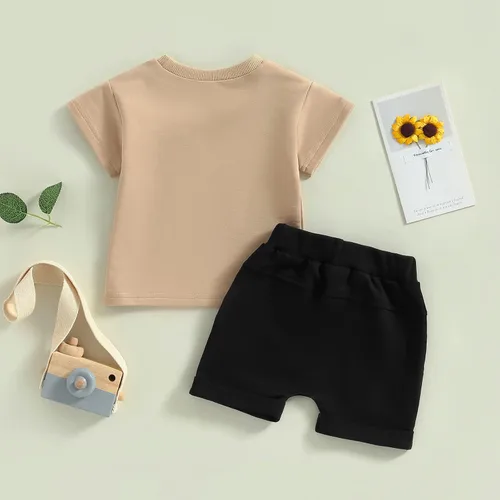 Miniatura 23 de Conjunto de traje de verano para bebé niño pequeño, manga corta, cuello redondo, letras impresas, lindo traje de verano, conjunto de 2 piezas
