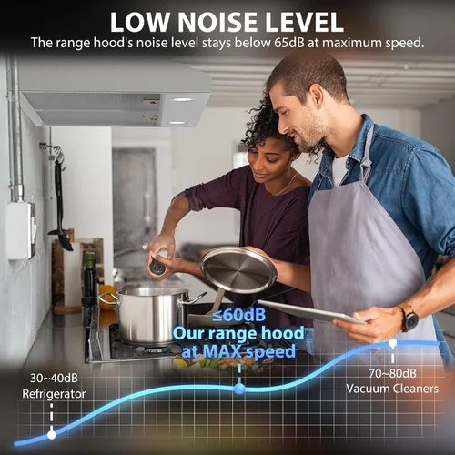 Miniatura 6 de Campana extractora de 30 pulgadas para debajo del gabinete, campana extractora de cocina convertible con conductos/sin conductos, ventilador