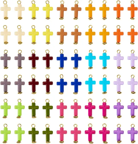 Dijes de cruz para pulseras, colgantes de cruz de colores, dijes colgantes de cruz de religión para llavero de Pascua, manualidades, collares,