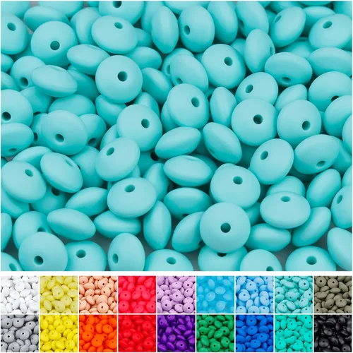 Miniatura 15 de 180 piezas FIVEIZERO cuentas de lenteja de silicona, cuentas focales de ábaco de silicona de 12 mm a granel cuentas sueltas de color para pulseras