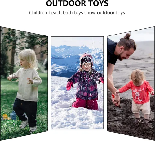 Miniatura 8 de Toddmomy Juguetes de playa para niños, tamices de arena con mango largo, juego de pala de arena de plástico de 8 piezas para baño al aire libre