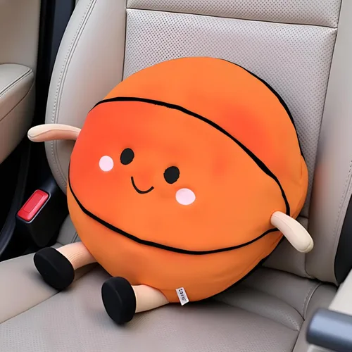 Miniatura 6 de Ryttir Almohada creativa de baloncesto de simulación 3D grande de 11 pulgadas, almohada mullida para autos, cojines de baloncesto para propietarios
