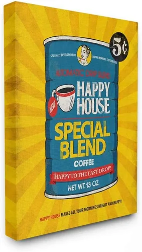 Stupell Industries Happy House Coffee - Lienzo, diseño de cómics, diseño vintage, multicolor