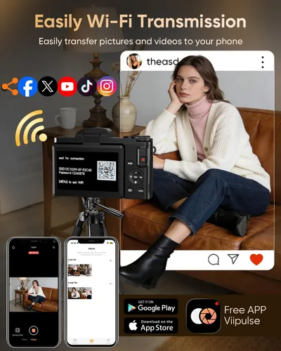 Miniatura 10 de Cámara digital 4K para fotografía con WiFi, enfoque automático de 64 MP de 3 pulgadas, pantalla abatible de 180°, cámara de vlogging con zoom 16X