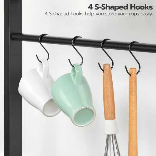 Miniatura 8 de HOOBRO Estante de Panadero de Cocina con Toma de Corriente, Barra de Café, Soporte para Horno de Microondas con Canasta de Malla, Estación de Café