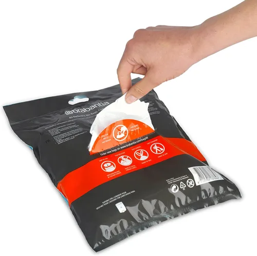 Miniatura 3 de Bolsas de basura Brabantia PerfectFit (Tamaño W/1.3 Gal) Bolsas de basura gruesas de plástico con asas de cordón (40 bolsas)
