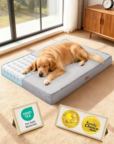 Miniatura 28 de OhGeni Cama ortopédica impermeable para perros pequeños, funda extraíble lavable a máquina en tela fácil de limpiar, espuma de alta densidad y asa