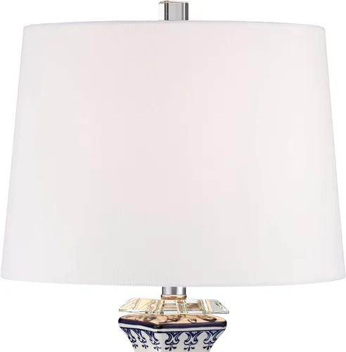 Miniatura 9 de Barnes and Ivy Iris - Juego de 2 lámparas de mesa asiáticas chinas estilo tarro de 28 pulgadas de alto, cristal de porcelana azul, Ginebra de tela