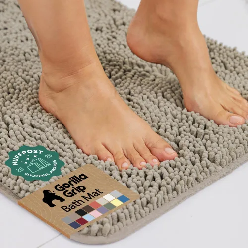 Miniatura 14 de Gorilla Grip - Tapete de baño afelpado, absorbente, peludo, de felpilla, para base de inodoro cuadrada, reverso de goma, suave, de microfibra, claro