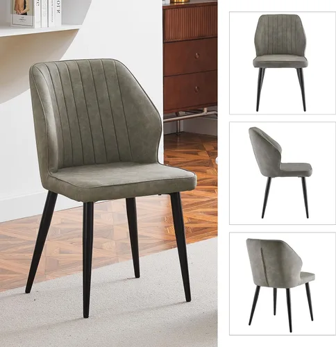 Miniatura 8 de CLIPOP Juego de 2 sillas de comedor, sillas de comedor de piel sintética, sillas de comedor modernas de mediados de siglo, sillas de cocina Gris