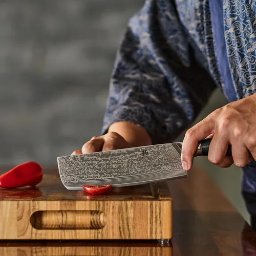 Miniatura 8 de KYOKU Cuchillo Nakiri de 7 pulgadas, serie Shogun, estilo japonés VG10, núcleo de acero, hoja de damasco, con funda y estuche