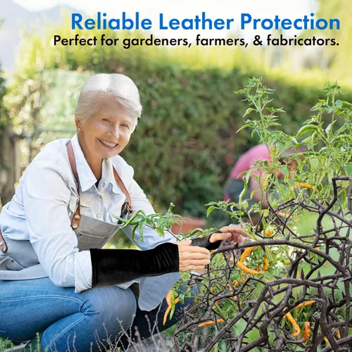 Miniatura 7 de Arm Chaps Mangas Protectoras de Cuero Guardabrazos - Evita Cortes, Arañazos y Moretones - Ideal para Jardinería y Construcción., Negro, Grande