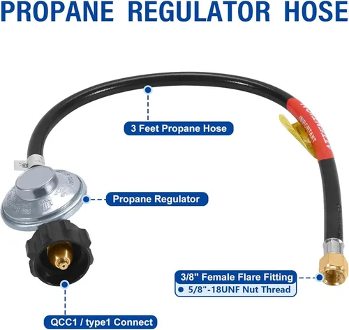 Miniatura 2 de GasSaf Regulador de propano de baja presión de 6 pies con manguera LPG certificada CSA para la mayoría de parrillas de gas LP, calentador y mesa
