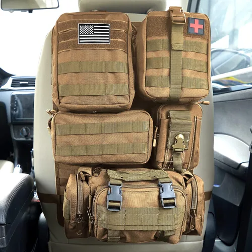 Miniatura 12 de Bolsa organizadora táctica universal para respaldo de asiento de automóvil, organizadores tácticos Molle para vehículos, panel de organizadores