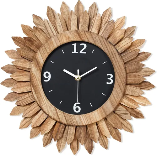 Miniatura 9 de Honiway Reloj de pared a pilas de 12 pulgadas, de madera rústica, bohemio, con diseño sunburst, reloj de pared decorativo silencioso sin tictac