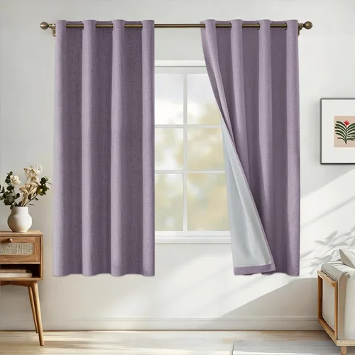 Miniatura 46 de Cortinas de lino 100% opacas para dormitorio, cortinas opacas de 45 pulgadas de largo, cortinas de oscurecimiento de habitación para sala de estar