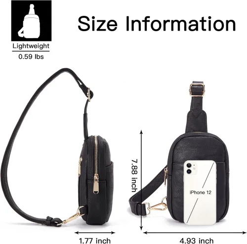 Miniatura 139 de Telena Riñonera pequeña para mujer, de cuero, cangureras, bolsa de pecho para mujer