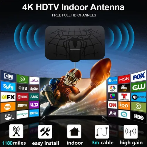 Miniatura 5 de Antena de TV digital HD mejorada 2025 para interiores para Smart TV, amplificador de largo alcance de más de 980 millas, amplificador de señal de TV