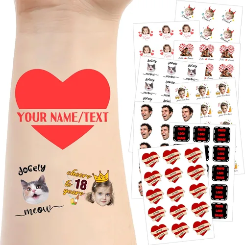 Miniatura 7 de Tatuajes temporales personalizados para la cara, tatuajes faciales personalizados con nombre de foto, logotipo, texto, calcomanía de tatuaje falsa